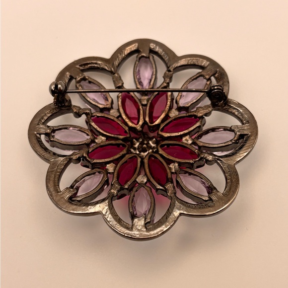 Amethyst & Rhodolite-Style Crystal Flower Statement Brooch - Picture 9 of 14